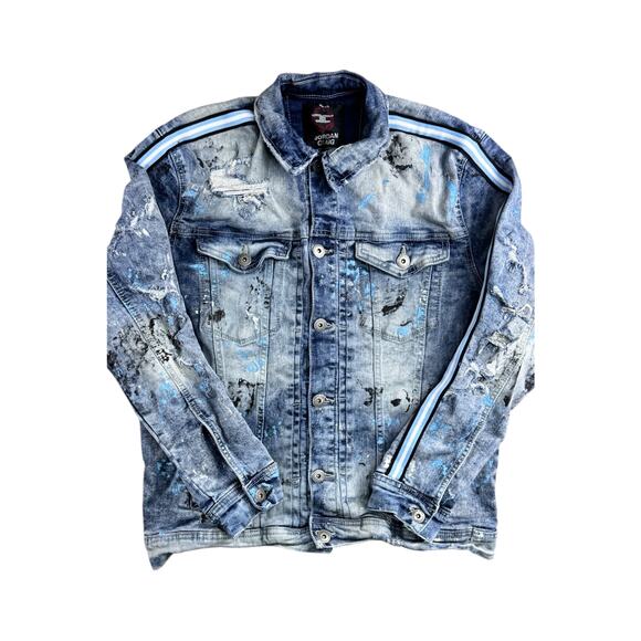 Jordan Craig Paint Splashed Distressed Denim Jacket Men's Large - Picture 1 of 5